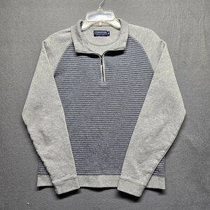 Men's Gray and Blue Striped Zip-Up Sweater
